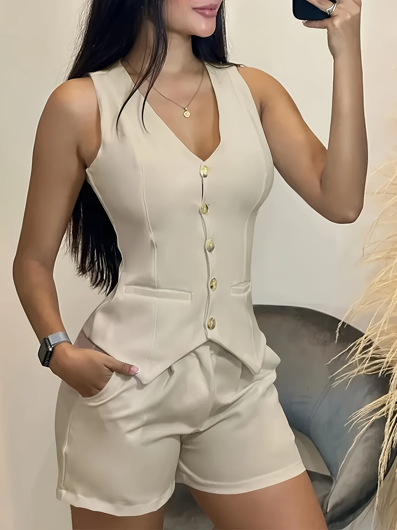 Women's Suit Vest and Shorts Set