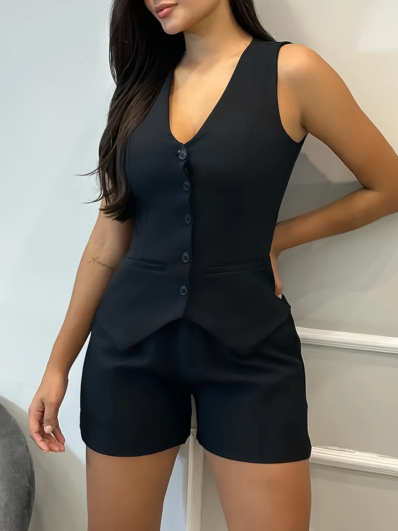 Women's Suit Vest and Shorts Set