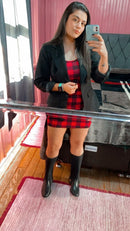 Vestido curto feminino xadrez tubinho de alcinha canelado moda blogueira - FlyStore