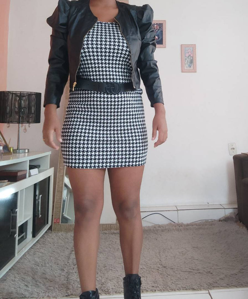 Vestido curto feminino xadrez tubinho de alcinha canelado moda blogueira - FlyStore